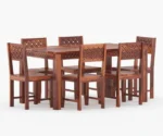Classic Solid Sheesham Wood Dining Table Set with 6 Chairs - Image 2