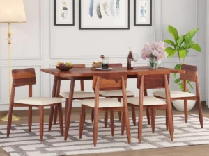 Solid Sheesham Wood 6 Seater Dining Table Set for Modern Dining Room