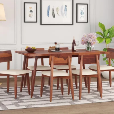 Solid Sheesham Wood 6 Seater Dining Table Set for Modern Dining Room