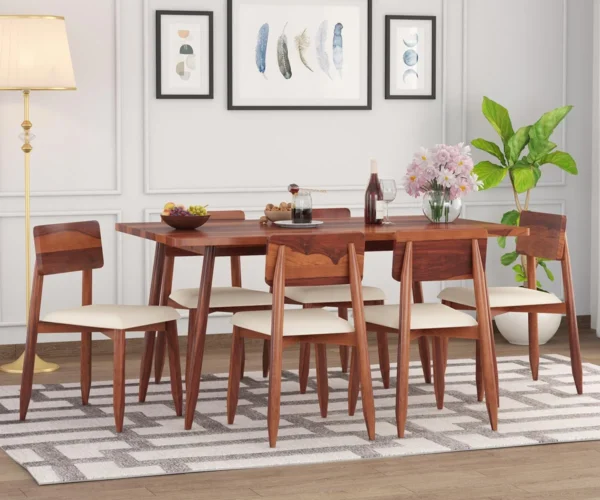 Solid Sheesham Wood 6 Seater Dining Table Set for Modern Dining Room