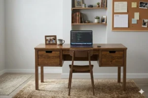 Elegant solid sheesham wood study table for modern homes with spacious wooden tabletop and drawers