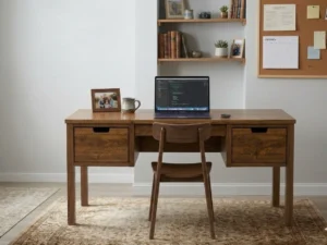 Elegant solid sheesham wood study table for modern homes with spacious wooden tabletop and drawers