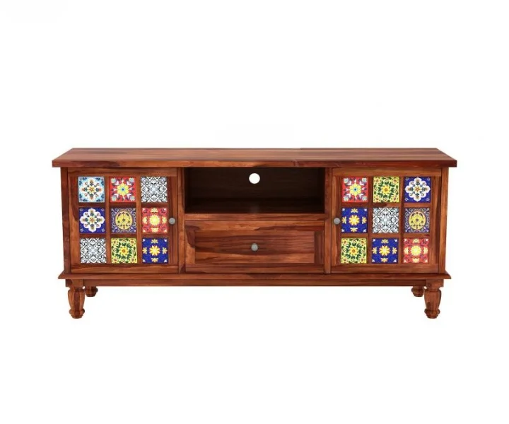 Modern Classic Sheesham Wood TV Cabinet with Open Shelves & Drawers - Image 5