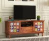 Solid Sheesham wood TV cabinet with open shelves and drawers for modern living room