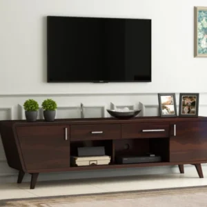 Royal Sheesham modern wooden TV unit with storage cabinets and open shelves