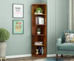 Open style wooden bookshelf by Royal Sheesham with modern design and multiple shelves for books and decorative storage