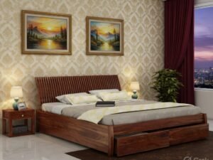 Royal Sheesham Solid Wood Bed with Slatted Headboard and Storage