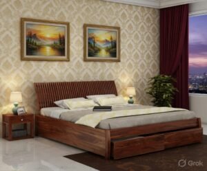 Royal Sheesham Solid Wood Bed with Slatted Headboard and Storage