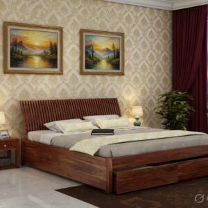 Royal Sheesham Solid Wood Bed with Slatted Headboard and Storage