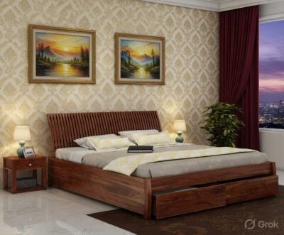 Royal Sheesham Solid Wood Bed with Slatted Headboard and Storage