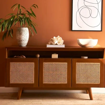 Solid Sheesham Wood TV Unit with Storage for Living Room