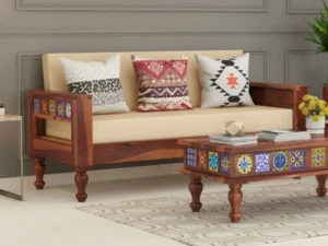 Royal Sheesham Premium Solid Sheesham Wood Tile Design Sofa for Living Room