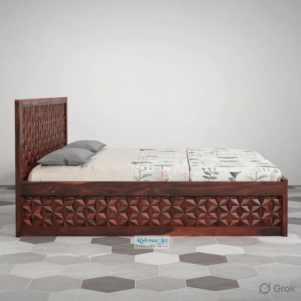 Royal Sheesham Signature 3D Geometric Designer Bed - Image 2