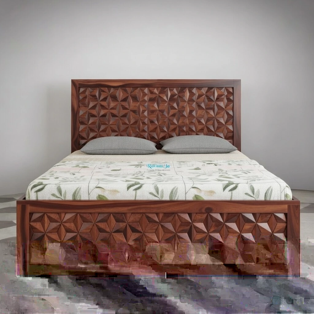Royal Sheesham Signature 3D Geometric Designer Bed - Image 3