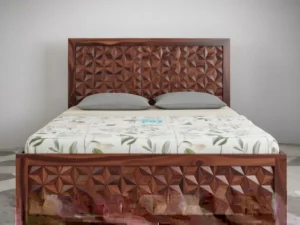 Royal Sheesham 3D Geometric Designer Bed Solid Sheesham Wood Bedroom Furniture