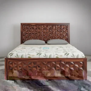 Royal Sheesham 3D Geometric Designer Bed Solid Sheesham Wood Bedroom Furniture
