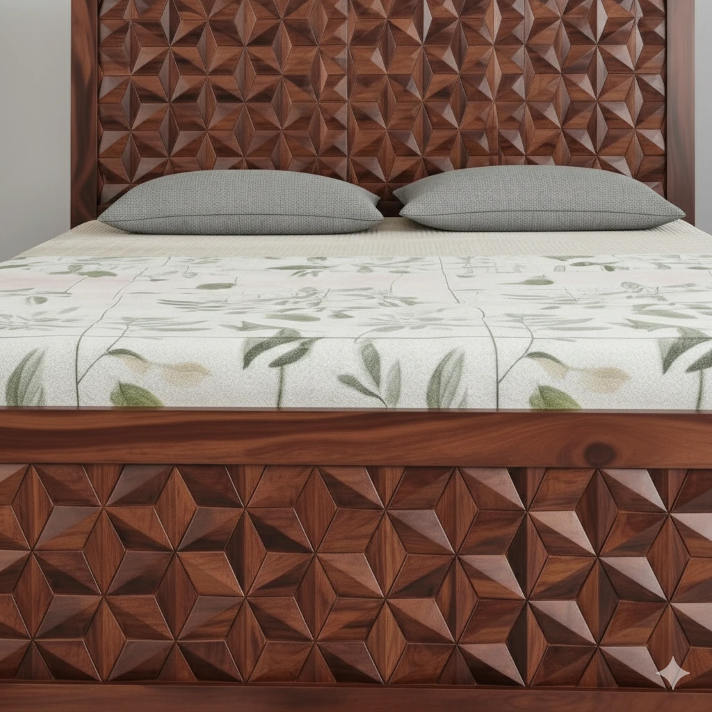 Royal Sheesham Signature 3D Geometric Designer Bed - Image 5
