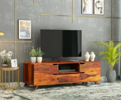 Modern Solid Sheesham Wood TV Console for Living Room