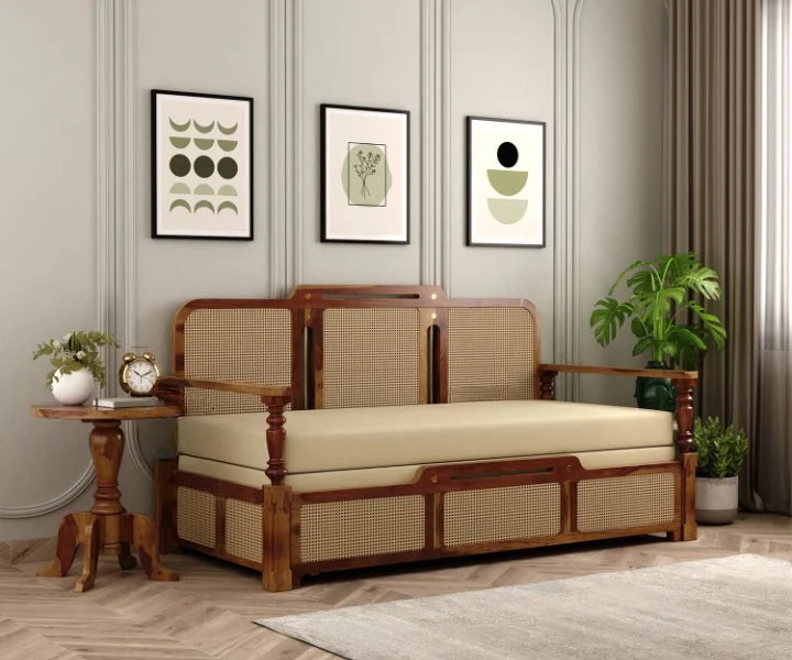 Royal sheesham affordable sofa cum bed with mattress (9) Royal sheesham affordable sofa bed with mattress - Image 1