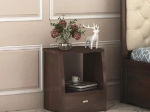 sheesham wood bedside table with 2 drawers storage