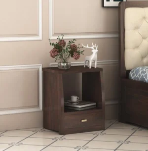 sheesham wood bedside table with 2 drawers storage