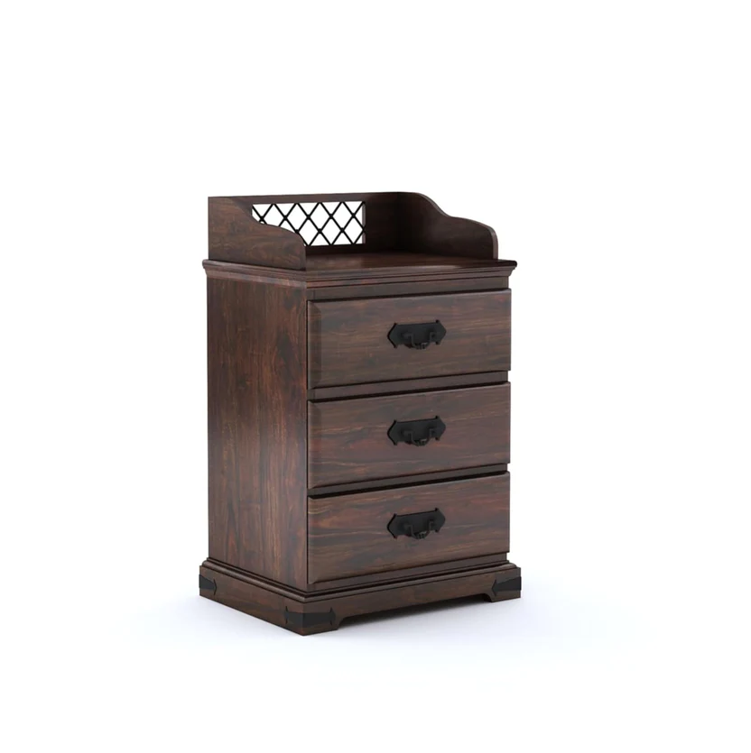 Royal sheesham bedside table with metal legs design - Image 4