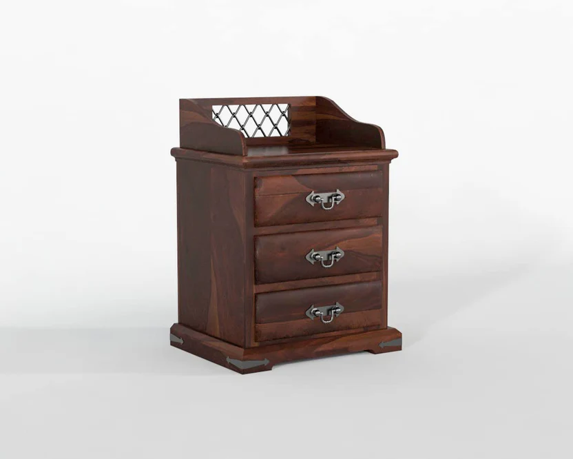 Royal sheesham bedside table with metal legs design - Image 5