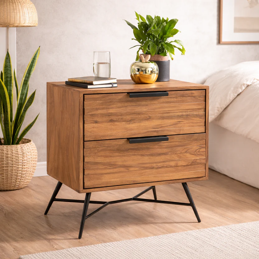 Royal sheesham minimalist bedside table wooden design - Image 6