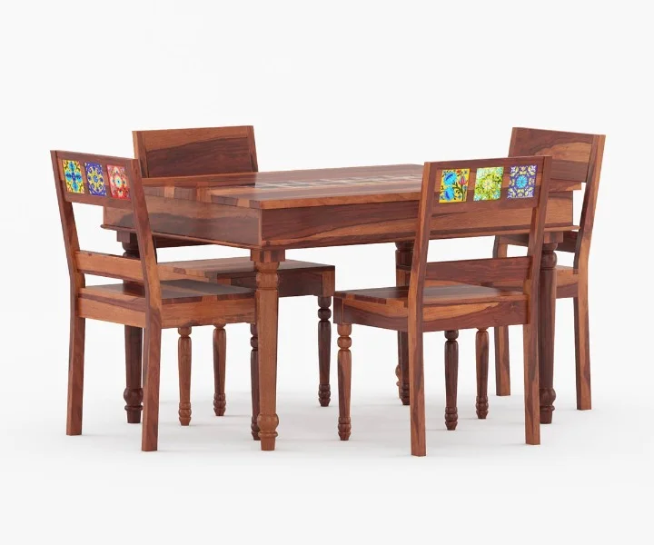 Royal-sheesham-round-dining-table-4-seater-wooden-set-1 (2) Royal sheesham round dining table 4 seater wooden set - Image 1