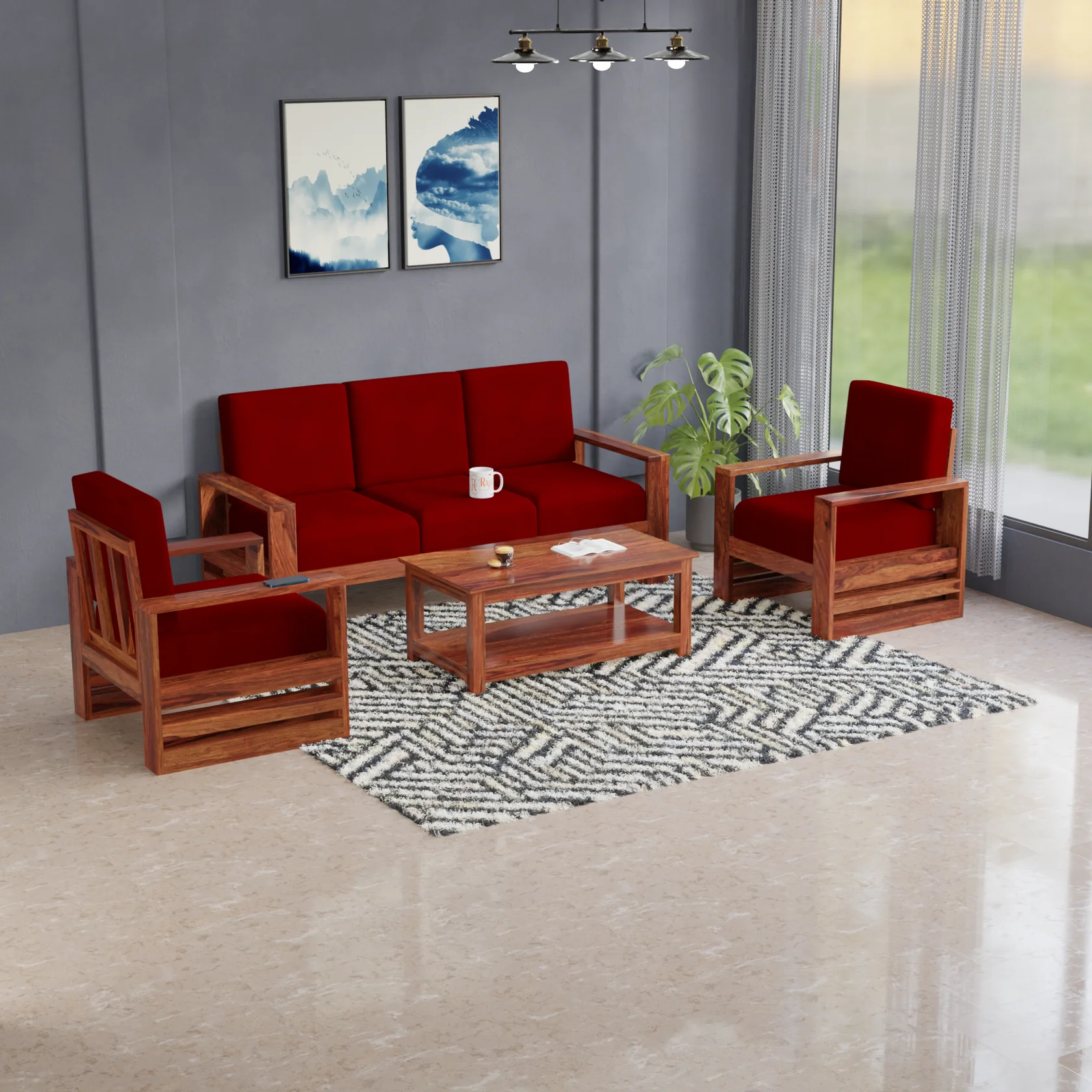 Royal sheesham solid sheesham wood sofa set for living room (1) Royal sheesham solid sheesham wood sofa set for living room - Image 1
