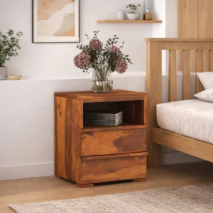 Royal Sheesham solid wood bedside table modern style made from sheesham wood for bedroom storage and stylish home use