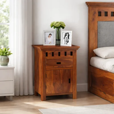Royal Sheesham modern bedside table made from solid sheesham wood for bedroom storage and stylish home décor