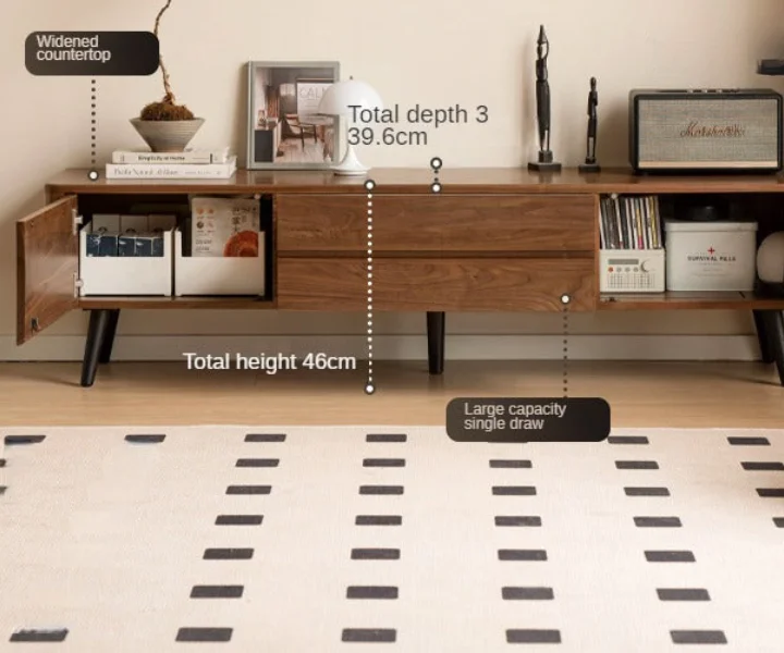 Traditional Solid Sheesham Wood TV Cabinet with Side Storage Units - Image 7