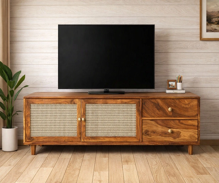 Ashford Sheesham Wood TV Console in Scratch Resistant Provincial Teak Finish (1) Ashford Sheesham Wood TV Console in Scratch Resistant Provincial Teak Finish - Image 1
