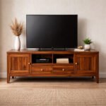 Luxury Solid Sheesham Wood Entertainment TV Unit with Drawers and Cabinets