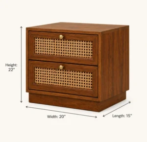 Solid Sheesham Wood Cane Front Bedside Unit - Image 2