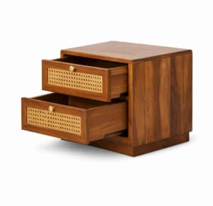 Solid Sheesham Wood Cane Front Bedside Unit - Image 3