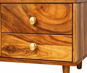 Solid Sheesham Wood Cane Panel TV Unit with Brass Knobs and Design - Image 4