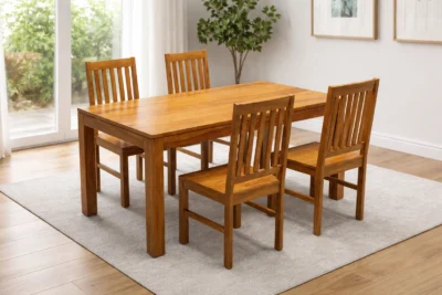 Solid sheesham wood 4 seater dining table set with chairs by Royal Sheesham for modern home dining space in India
