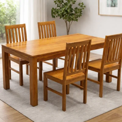 Solid sheesham wood 4 seater dining table set with chairs by Royal Sheesham for modern home dining space in India