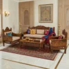 Traditional living room furniture 5-seater sofa set with marble flooring and artistic wall panels
