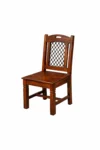 Wooden dining table with colorful ceramic tile top and six chairs - Image 2