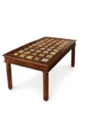 Wooden dining table with colorful ceramic tile top and six chairs - Image 8