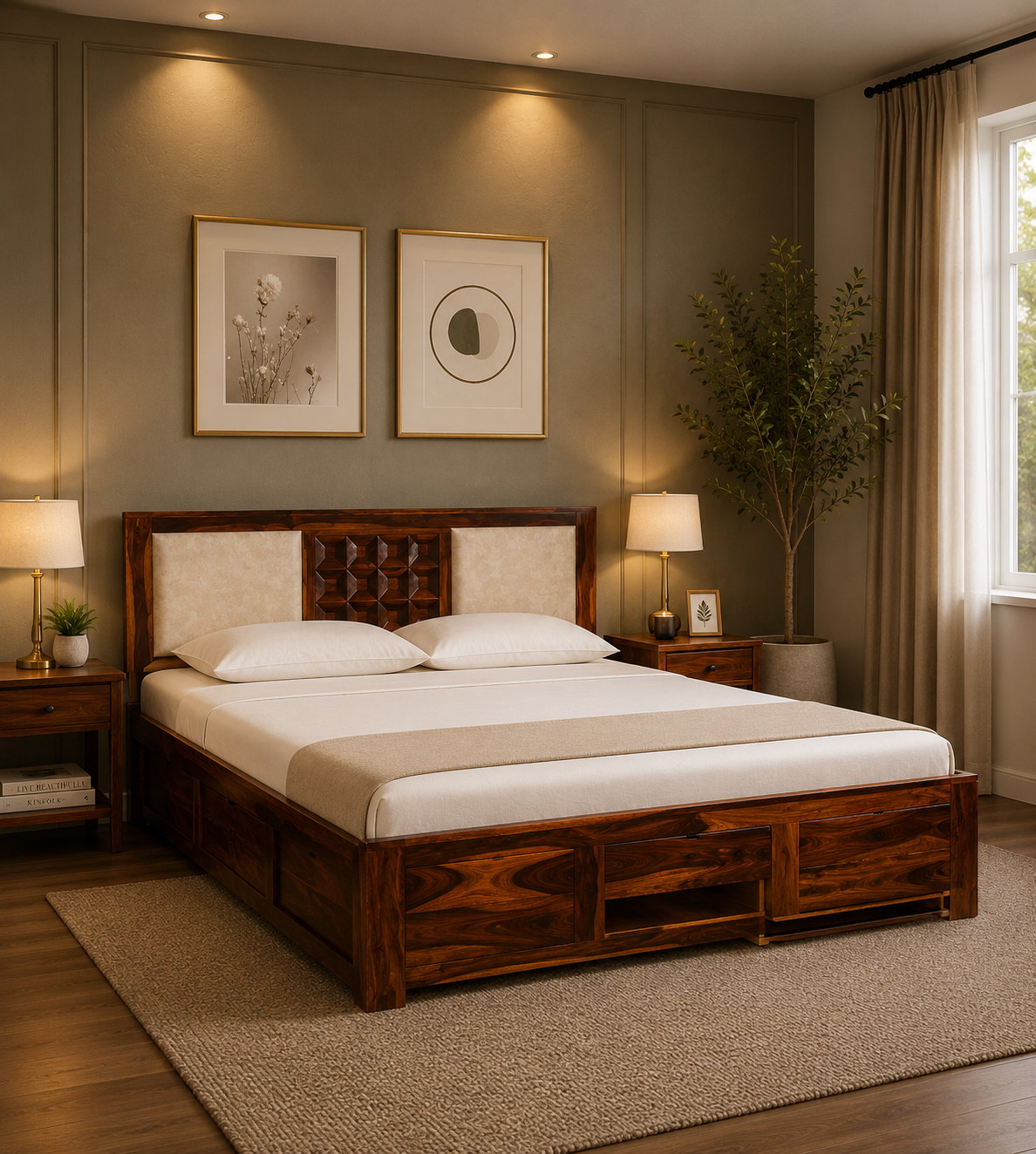 Anisha Solid Sheesham Wood Bed With Hydraulic Storage Royalsheesham (1) Anisha Solid Sheesham Wood Bed With Hydraulic Storage - Image 1
