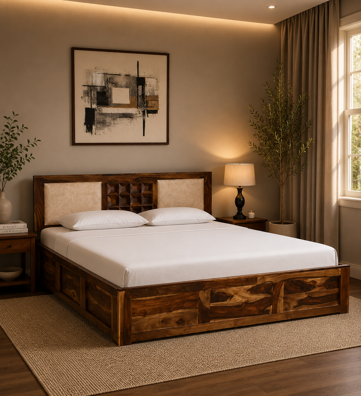 Anisha Solid Wood Bed With Storage Royalsheesham (1) Anisha Solid Wood Bed With Storage - Image 1