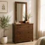 Avery Wooden Dressing Table with Mirror in Honey Oak Finish