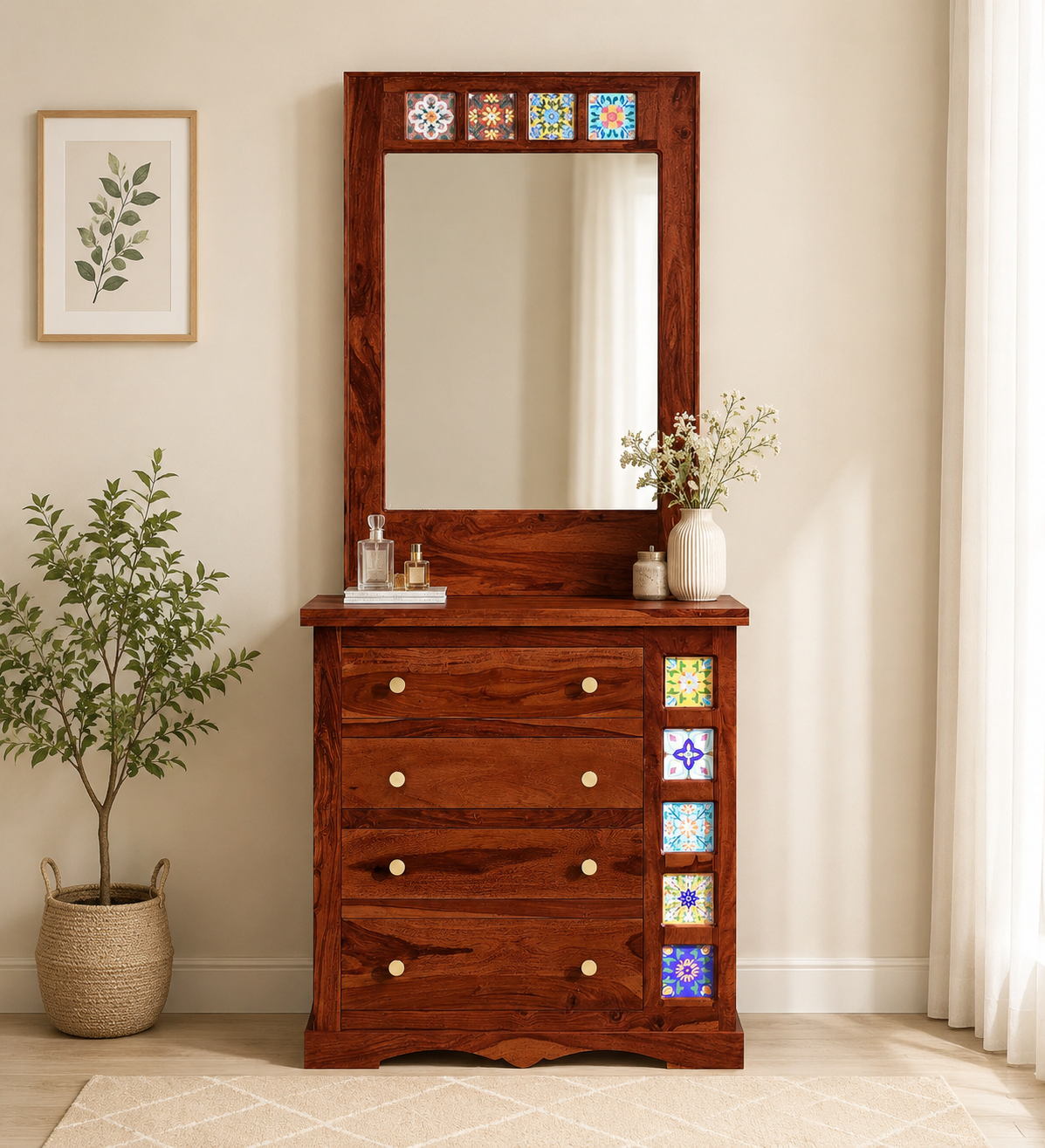 Berlin Sheesham Wood Dressing Table in Teak Finish royal sheesham (1) Berlin Sheesham Wood Dressing Table in Teak Finish - Image 1