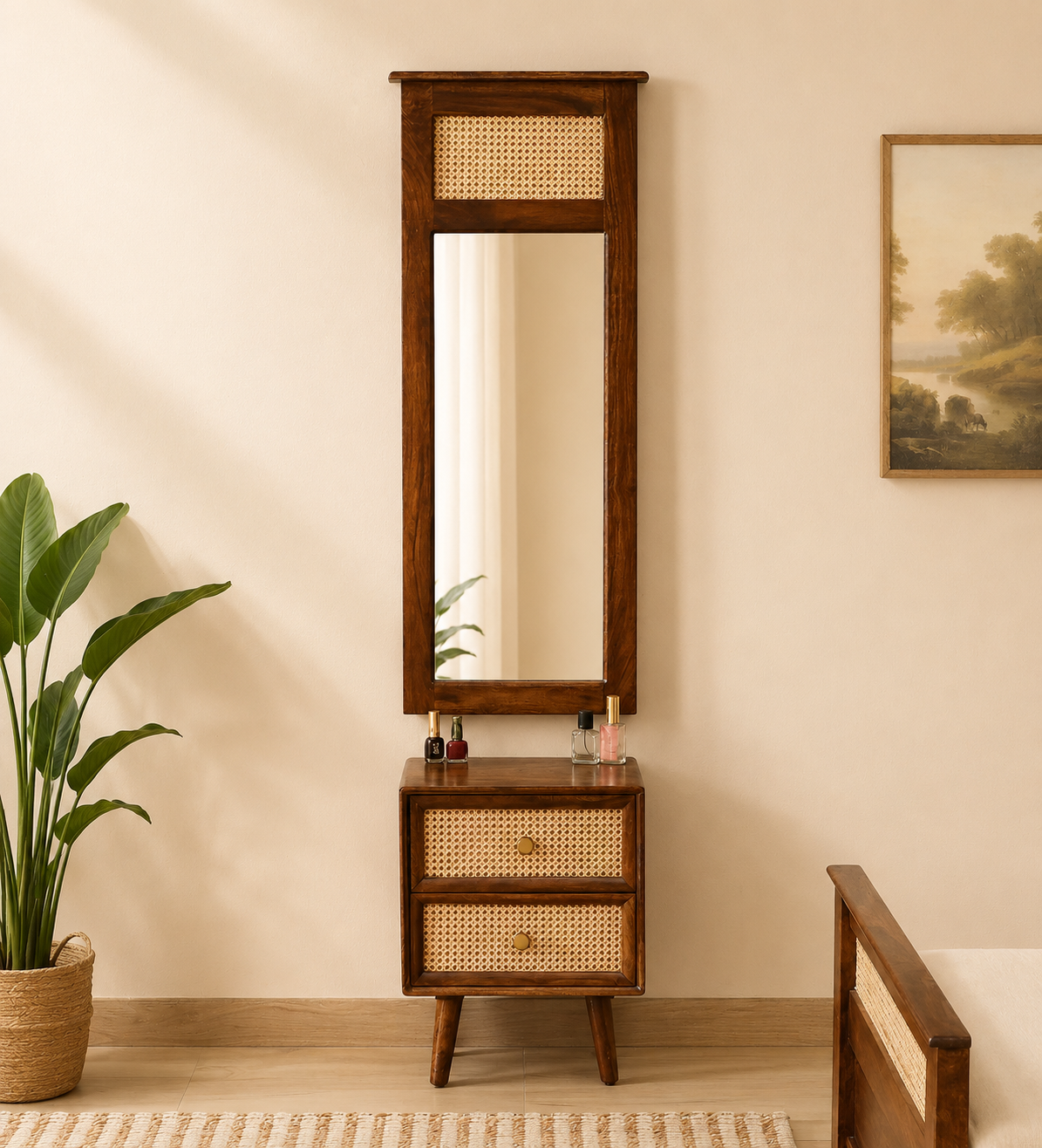 Kenton Solid Wood Dressing Table with Mirror in Walnut Finish royal sheesham (1) Kenton Solid Wood Dressing Table with Mirror in Walnut Finish - Image 1