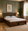 Kural Sheesham Wood Queen Size Bed In Provincial Teak Finish With Drawer Storage