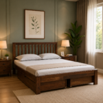 Kural Sheesham Wood Queen Size Bed In Provincial Teak Finish With Drawer Storage